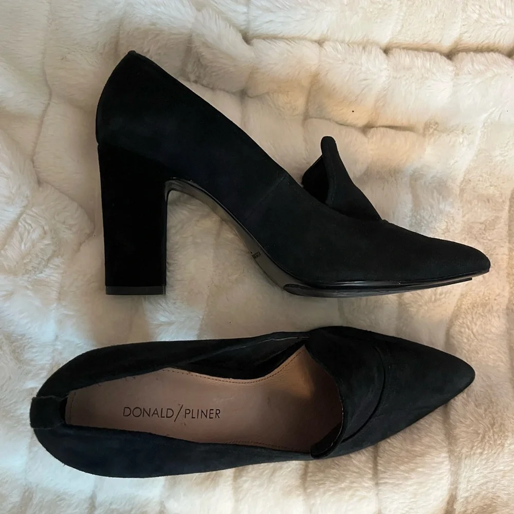 Donald Pliner Womens 9M Heyde Black Suede Block Heel Office Workwear Pumps City